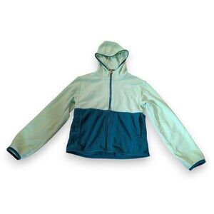 The North Face Fleece Jacket Hooded Full Zip Green Blue Colorblock Girls M 10